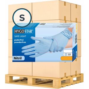 Franz Mensch GmbH HYGOSTAR® Nitrilhandschuhe Safe Light, puderfrei, blau, Einweghandschuh ist sehr komfortabel und elastisch, mit Rollrand, 1 Palette = 1080 Packungen à 100 Stück, Größe S