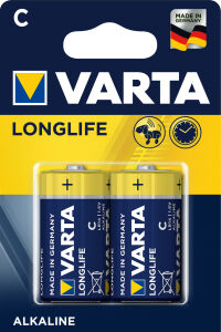 Varta LONGLIFE C Batterie, Alkali, Langanhaltende Batterie mit bester Energieversorgung, 1 Packung = 2 Stück, Babyzelle