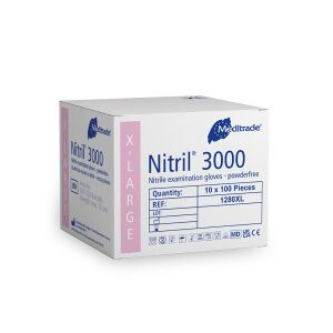Meditrade GmbH Meditrade Nitril® 3000 Untersuchungshandschuh, Einmalhandschuh - Puderfrei, unsteril, wie eine zweite Haut, 1 Karton = 10 x 100 = 1000 Stück, Größe: XL