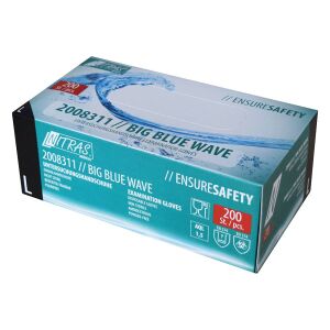 MCD Medical Care Dental GmbH NITRAS BIG BLUE WAVE Nitril Einmalhandschuhe, blau, Puderfreie und unsterile Nitrilhandschuhe mit Rollrand, 1 Karton = 10 Packungen = 2000 Stück, Größe M