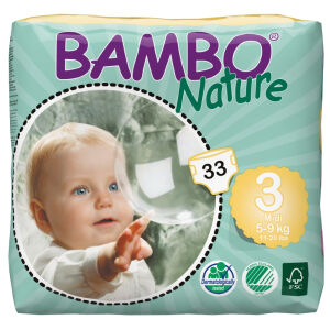 Abena Re-Seller GmbH Bambo® Nature Babywindeln, Atmungsaktive Windeln, passen sich dem Bewegungsdrang an, Midi, 5 - 9 kg, 1 Packung = 33 Windeln
