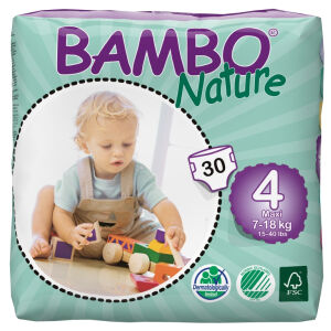 Abena Re-Seller GmbH Bambo® Nature Babywindeln, Atmungsaktive Windeln, passen sich dem Bewegungsdrang an, Maxi, 7 - 18 kg, 1 Packung = 30 Windeln