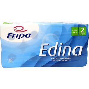 Fripa Papierfabrik Albert Friedrich KG Fripa Edina Toilettenpapier, 2-lagig, Aus 100% chlorfrei gebleichtem Zellstoff, hochweiß, 1 Paket = 6 Packungen à 8 Rollen