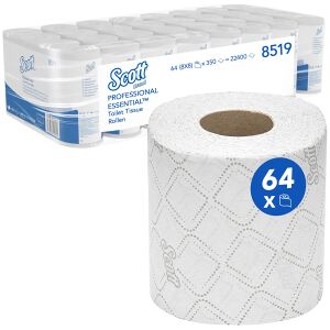 Kimberly Clark Professional SCOTT® Essential™ 350 Toilettenpapier Essential, Toilet Tissue, weiß, 2-lagig, 1 Karton = 8 x 8 = 64 Rollen á 350 Blatt