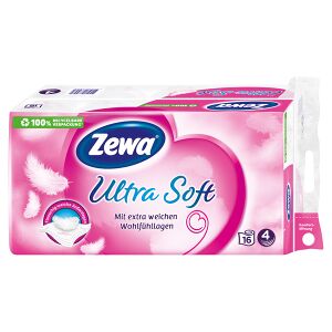 Essity Germany GmbH Zewa Ultra Soft Toilettenpapier, 4-lagig, Toilettentuch für den persönlichen Pflegemoment, 1 Packung = 16 Rollen à 150 Blatt