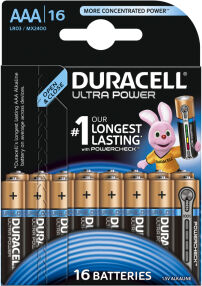 Procter & Gamble Service GmbH DURACELL Ultra Power AAA Alkaline- Batterie, 1,5 V, LR03, MX2400, Duralock-Technologie , 1 Packung = 16 Stück