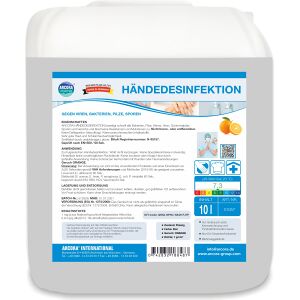 ARCORA International GmbH Arcora Händedesinfektion mit Orangenduft, Nicht reizendes Desinfektionsmittel zur hygienischen Händedesinfektion, 10 Liter - Kanister