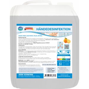 ARCORA International GmbH Arcora Händedesinfektion mit Orangenduft, Nicht reizendes Desinfektionsmittel zur hygienischen Händedesinfektion, 5 Liter - Kanister