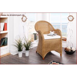 1a Direktimport Mediterraner Rattansessel mit Kissen, honigfarbig