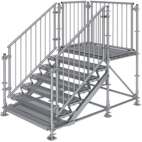 Scafom-Rux Bautreppe, Außentreppe Komfort plus, für mind. 1,15 m Höhenunterschied mit Podest höhenverstellbar