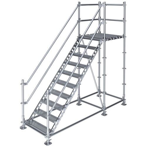Scafom-Rux Bautreppe Außentreppe feuerverzinkt für mind. 2,15 m Höhenunterschied mit Podest höhenverstellbar