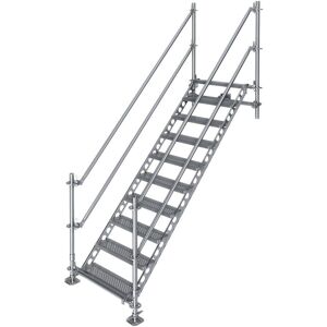 Scafom-Rux Bautreppe Außentreppe feuerverzinkt für mind. 2,15 m Höhenunterschied mit Wandbefestigung   höhenverstellbar