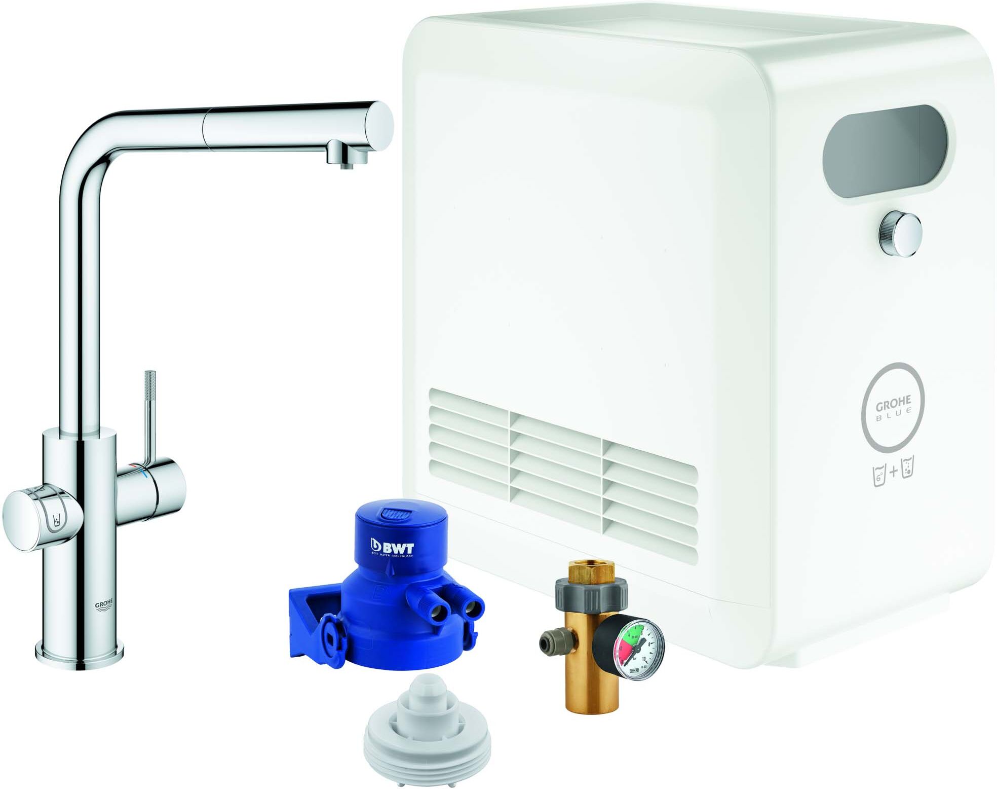 Grohe Blue Professional Spültisch-Einhebelmischer 31326002 chrom, Starter Kit, L-Auslauf, Bluetooth/WIFI