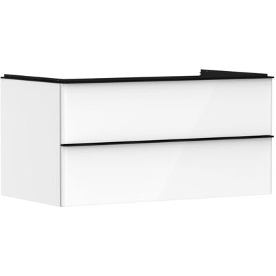 Hansgrohe Xelu Q Waschtischunterschrank - 2 Schubladen, 980x550mm, Weiß Hochglanz / Mattschwarz - Badezimmer Schrank Hansgrohe Xelu Q Waschtischunterschrank - 2 Schubladen, 980x550mm, Weiß Hochglanz / Mattschwarz - Badezimmer Schrank