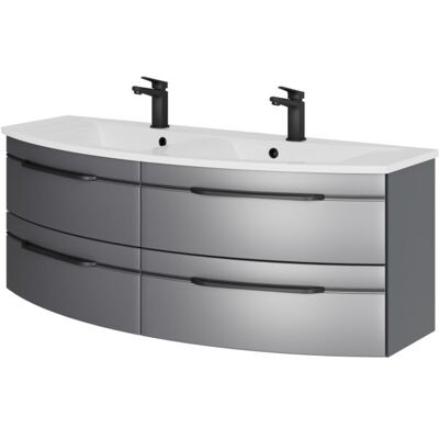 Pelipal Serie 7045 Doppelwaschtisch-Set - Mineralmarmor, 130cm, Stahl Grau Pelipal Serie 7045 Doppelwaschtisch-Set - Mineralmarmor, 130cm, Stahl Grau