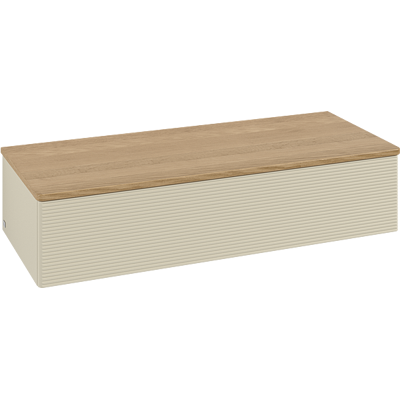 Villeroy und Boch Antao Sideboard L41101HJ mit Beleuchtung, 1 Auszug, 1200 x 268 x 500 mm, Front mit Struktur, Silk Grey Matt Lacquer / Honey Oak Villeroy und Boch Antao Sideboard L41101HJ mit Beleuchtung, 1 Auszug, 1200 x 268 x 500 mm, Front mit Struktur, Silk Grey Matt Lacquer / Honey Oak