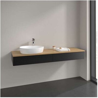 Villeroy & Boch Antao Wandmontierter Waschtischunterschrank, 160 x 19 cm, 2 Schubladen, Strukturfront, Ohne Hahnloch, links Waschbecken Villeroy & Boch Antao Wandmontierter Waschtischunterschrank, 160 x 19 cm, 2 Schubladen, Strukturfront, Ohne Hahnloch, links Waschbecken