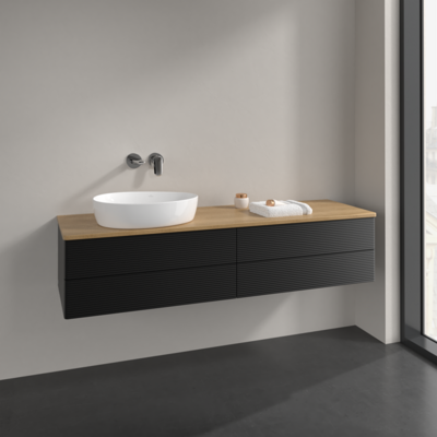 Villeroy & Boch Antao Wandhängender Waschtisch-Unterschrank, 160x19 cm, 4 Schubladen, Strukturfronten, ohne Hahnloch, links Villeroy & Boch Antao Wandhängender Waschtisch-Unterschrank, 160x19 cm, 4 Schubladen, Strukturfronten, ohne Hahnloch, links