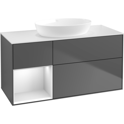 Villeroy und Boch Finion Waschtischunterschrank FA61MTGK 120cm, Abdeckplatte white matt, Regale White matt lacquer, Anthracite matt Villeroy und Boch Finion Waschtischunterschrank FA61MTGK 120cm, Abdeckplatte white matt, Regale White matt lacquer, Anthracite matt