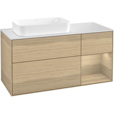 Villeroy & Boch Finion Badezimmerschrank - Eiche furniert, Weiß matt, LED-Beleuchtung Villeroy & Boch Finion Badezimmerschrank - Eiche furniert, Weiß matt, LED-Beleuchtung