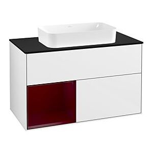 Villeroy und Boch Finion Waschtischunterschrank F242HBGF 100x60,3cm, Abdeckplatte black matt, Regal links Peony, Glossy white lacquer