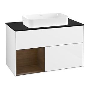 Villeroy und Boch Finion Waschtischunterschrank G652GNGF 100x60,3x50,1cm, Regal links Walnut veneer, Glossy white lacquer