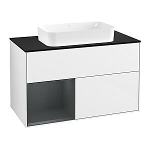 Villeroy und Boch Finion Waschtischunterschrank G652HGGF 100x60,3x50,1cm, Regal links Midnight Blue Matt Lacquer, Glossy white lacquer