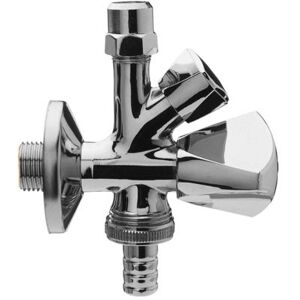 ASW Universal Doppelspindel-Kombi-Eckventil 421851 Messing verchromt, 1/2"x10mmx3/4", mit Rückflussverhinderer und Rosette ASW Universal Doppelspindel-Kombi-Eckventil 421851 Messing verchromt, 1/2"x10mmx3/4", mit Rückflussverhinderer und Rosette
