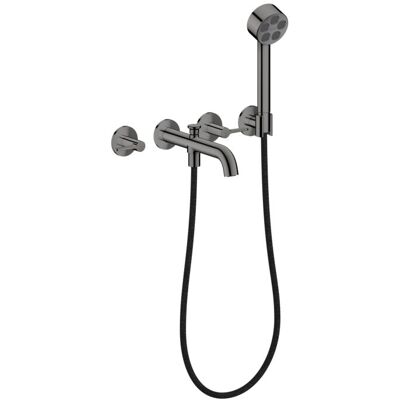 Hansgrohe AXOR One 3-Loch Wannenarmatur 48444330 Unterputz, Ausladung 220mm, mit Handbrause, mit Hebelgriff, polished black chrome Hansgrohe AXOR One 3-Loch Wannenarmatur 48444330 Unterputz, Ausladung 220mm, mit Handbrause, mit Hebelgriff, polished black chrome