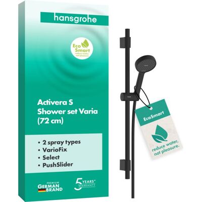 Hansgrohe Activera Select S Duschset 28048670 2 Strahlarten wassersparend mit Duschstange Varia, Ø95mm, Ausführung 72, schwarz matt Hansgrohe Activera Select S Duschset 28048670 2 Strahlarten wassersparend mit Duschstange Varia, Ø95mm, Ausführung 72, schwarz matt