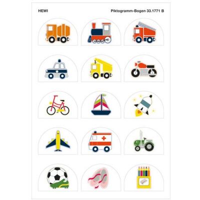 Hewi Piktogramm-Bogen - Fahrzeuge - 25 Motive - 60x41mm - Mehrfarbig Hewi Piktogramm-Bogen - Fahrzeuge - 25 Motive - 60x41mm - Mehrfarbig