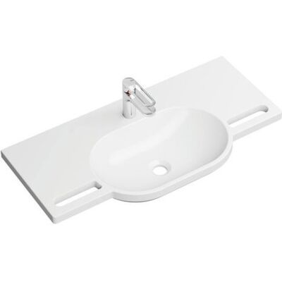 Hewi Weißer Mineralguss-Waschtisch mit Ablage - Wandwaschtisch-Set Hewi Weißer Mineralguss-Waschtisch mit Ablage - Wandwaschtisch-Set