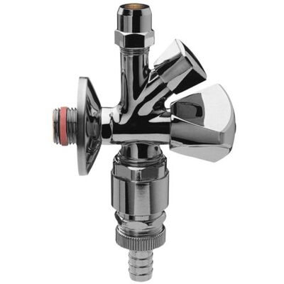 ASW Universal Doppelspindel-Kombi-Eckventil 421863 1/2"x10mmx3/4", Messing verchromt, mit Rohrbelüfter/Rückflussverhinderer, selbstdichtend ASW Universal Doppelspindel-Kombi-Eckventil 421863 1/2"x10mmx3/4", Messing verchromt, mit Rohrbelüfter/Rückflussverhinderer, selbstdichtend