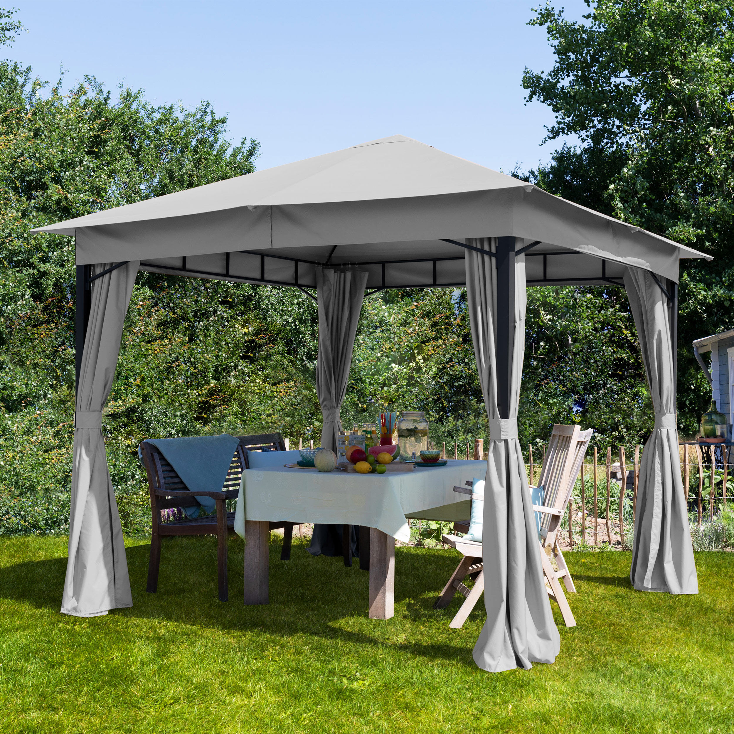 TOOLPORT Gartenpavillon 3x3m Polyester mit PU-Beschichtung 180 g/m² stone wasserdicht TOOLPORT Gartenpavillon 3x3m Polyester mit PU-Beschichtung 180 g/m² stone wasserdicht