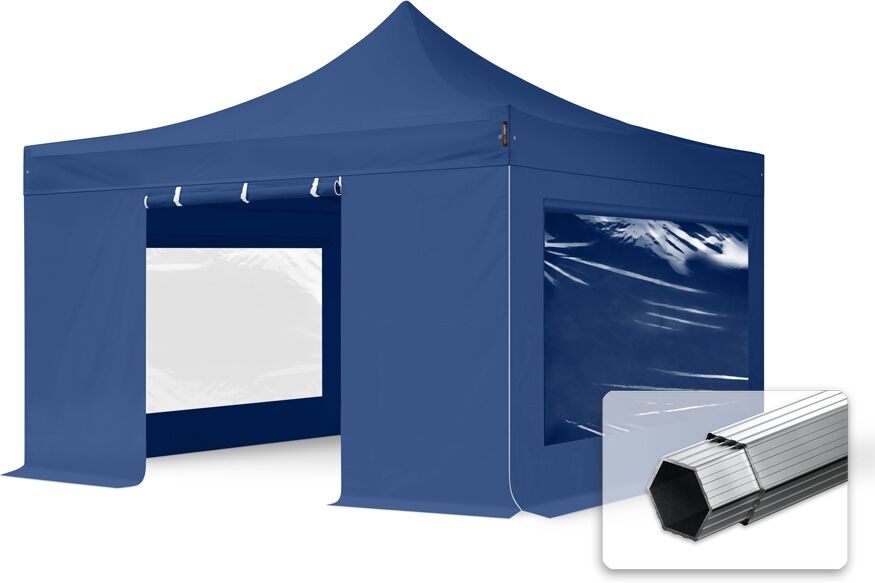 TOOLPORT Faltpavillon 4x4m Hochleistungspolyester 400 g/m² blau wasserdicht Faltzelt, Klappzelt