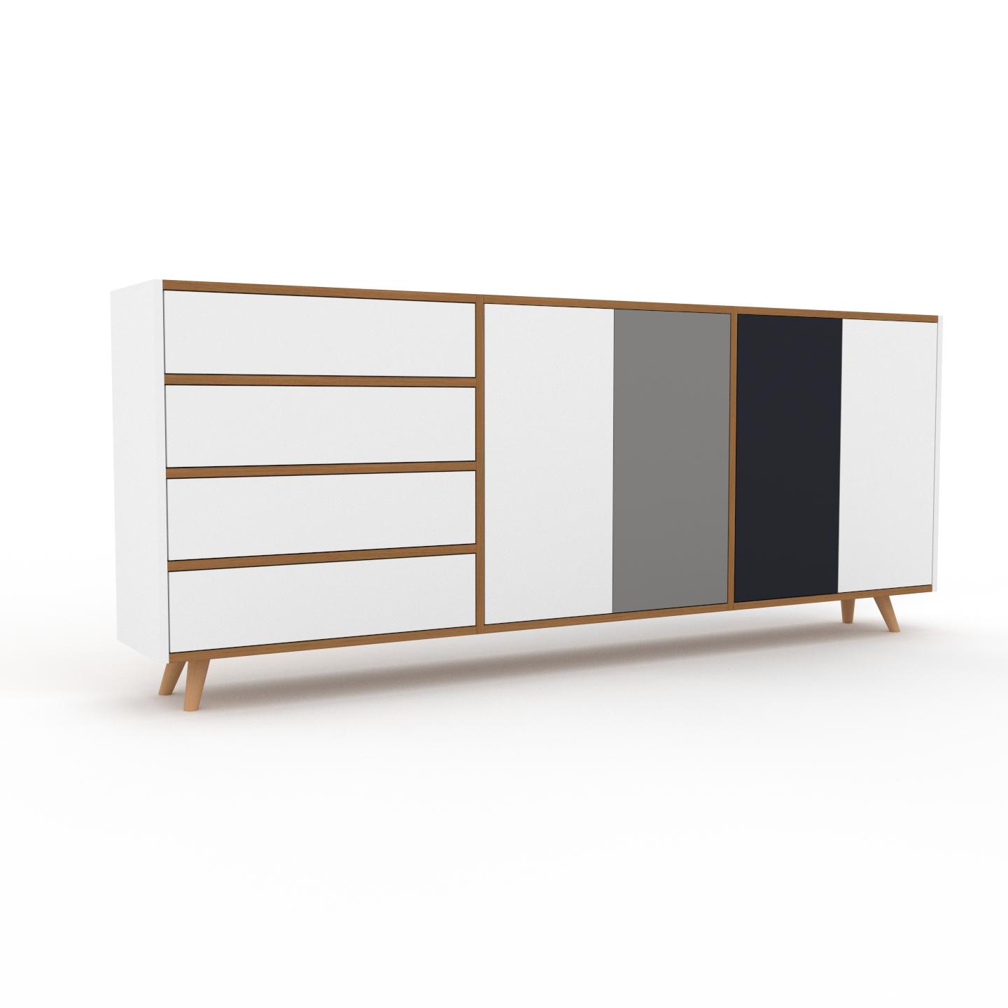 MYCS Sideboard Weiß - Sideboard: Schubladen in Weiß & Türen in Weiß - Hochwertige Materialien - 226 x 91 x 35 cm, konfigurierbar
