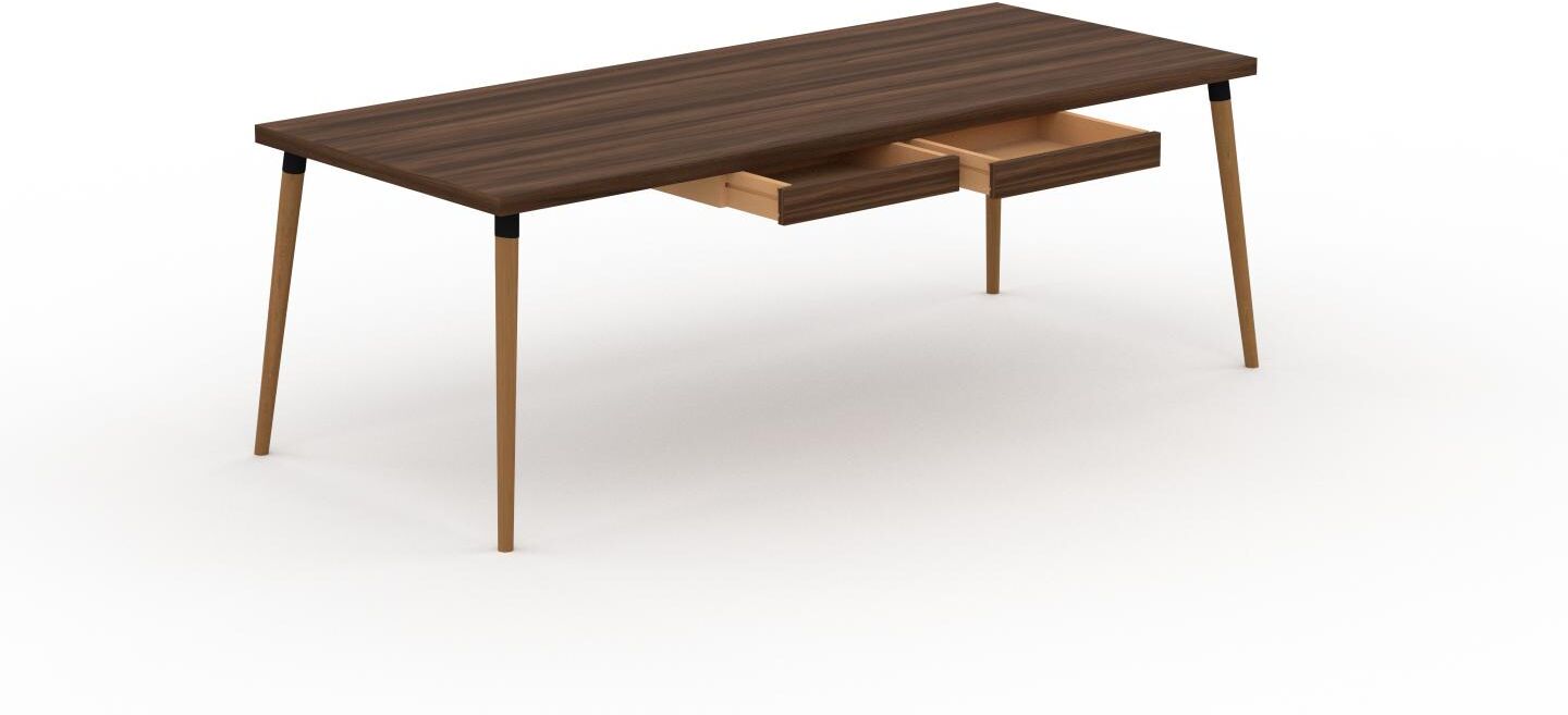 MYCS Holztisch Massivholz Nussbaum - Eleganter Massivholztisch: mit 2 Schublade/n - Hochwertige Materialien - 220 x 75 x 90 cm, konfigurierbar