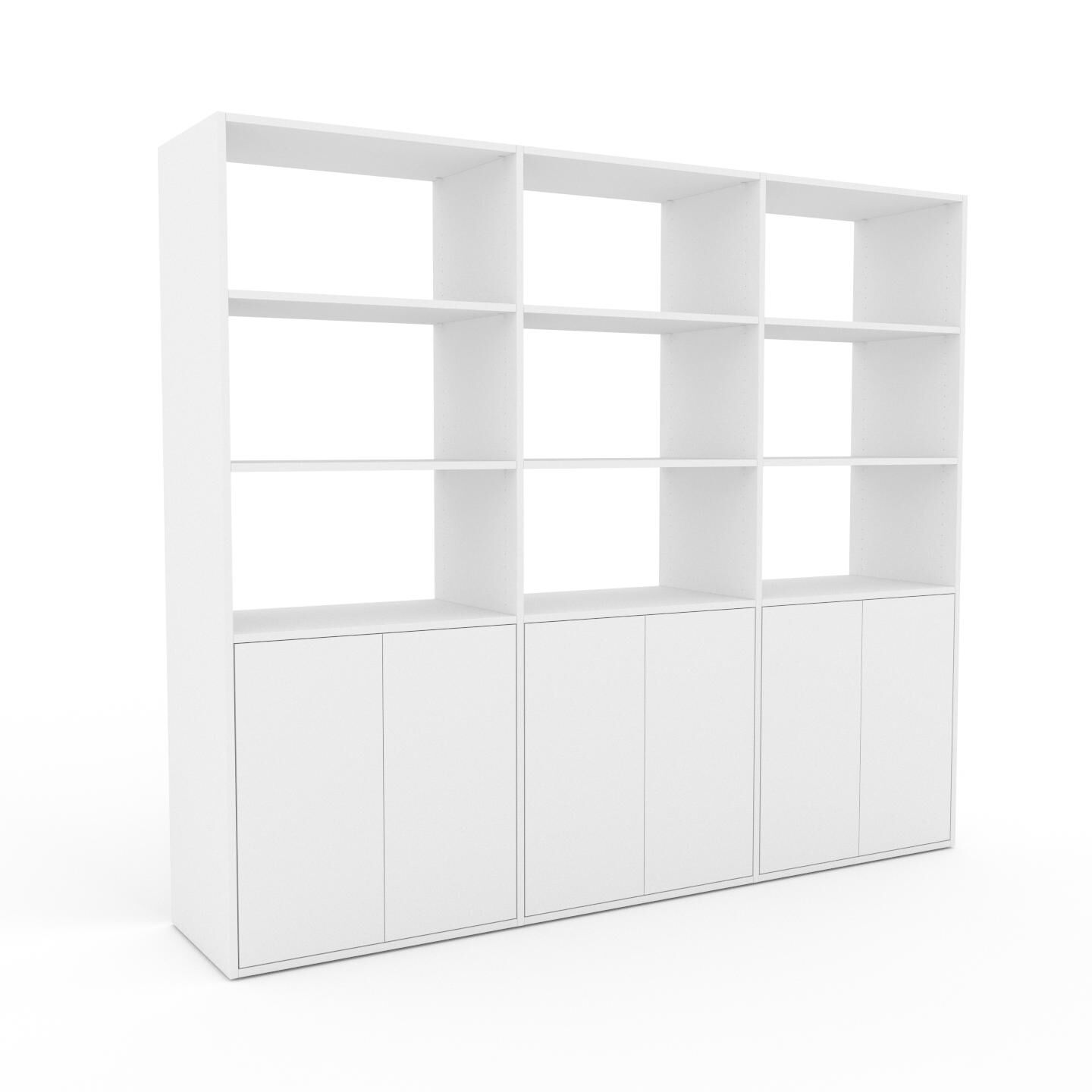 MYCS Bücherregal Weiß - Modernes Regal für Bücher: Türen in Weiß - 226 x 195 x 47 cm, Individuell konfigurierbar