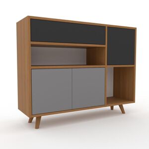 MYCS Sideboard Weiß - Sideboard: Schubladen in Graphitgrau & Türen in Grau - Hochwertige Materialien - 115 x 91 x 34 cm, konfigurierbar