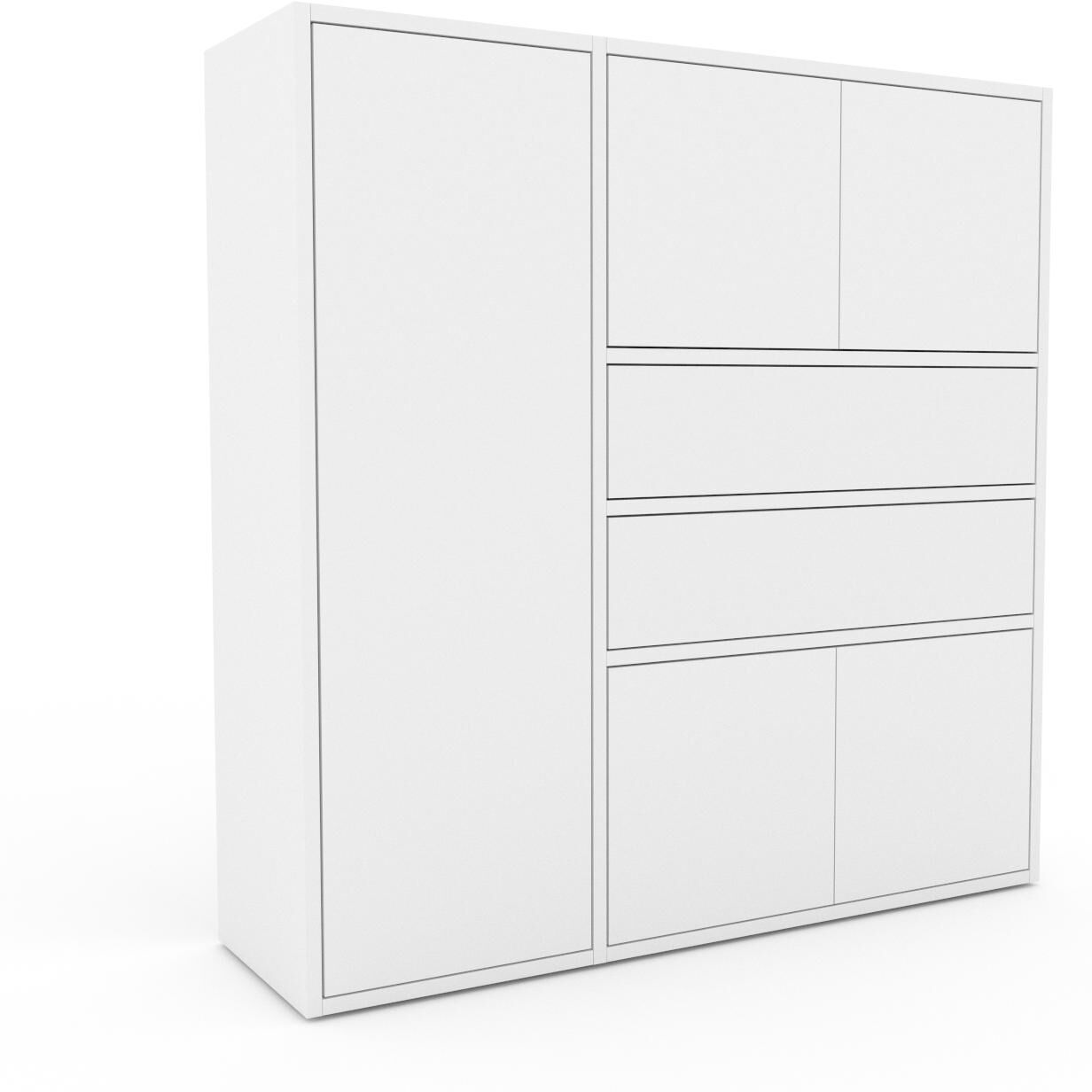 MYCS Bücherregal Weiß - Modernes Regal für Bücher: Schubladen in Weiß & Türen in Weiß - 116 x 118 x 35 cm, konfigurierbar MYCS Bücherregal Weiß - Modernes Regal für Bücher: Schubladen in Weiß & Türen in Weiß - 116 x 118 x 35 cm, konfigurierbar