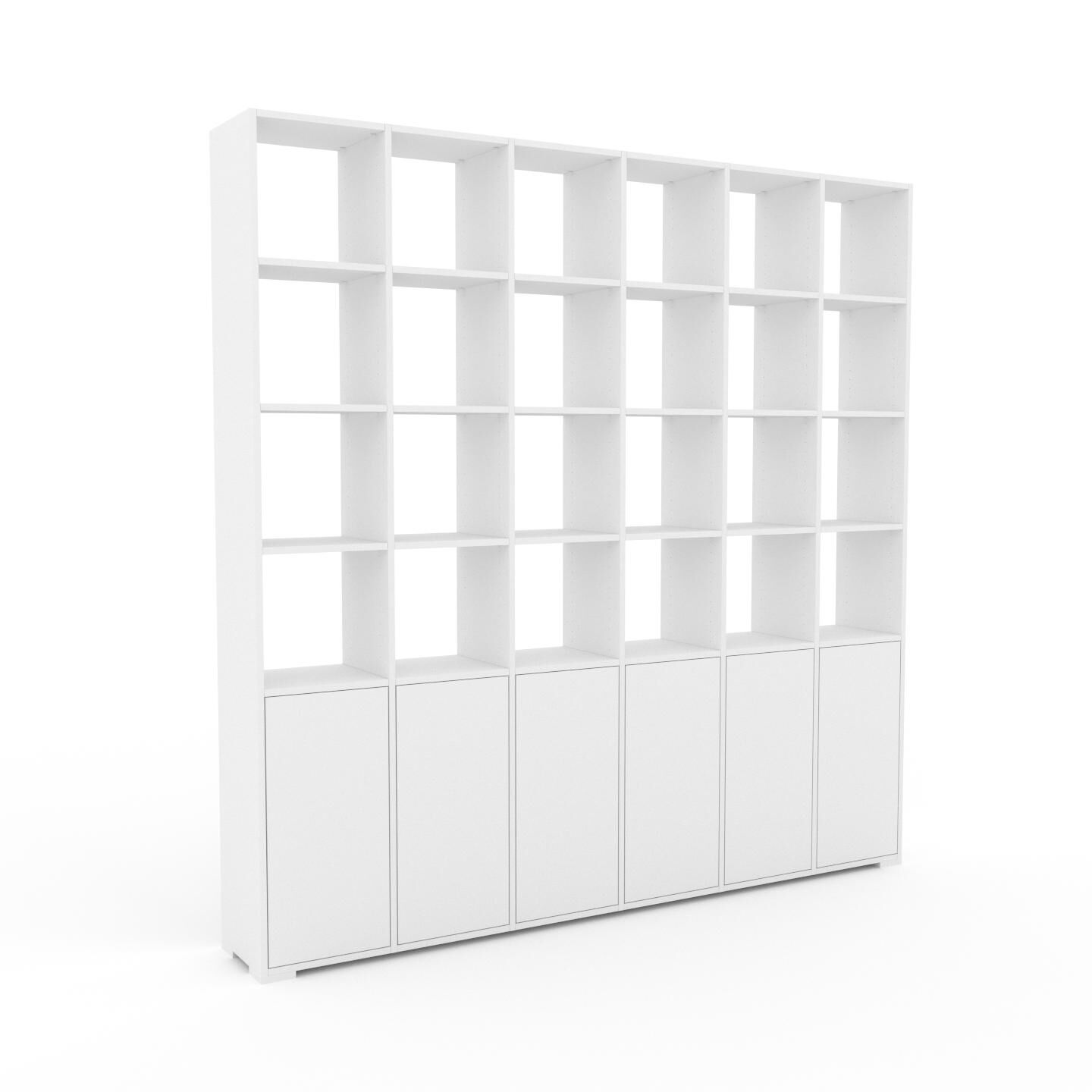 MYCS Bücherregal Weiß - Modernes Regal für Bücher: Türen in Weiß - 233 x 235 x 35 cm, Individuell konfigurierbar