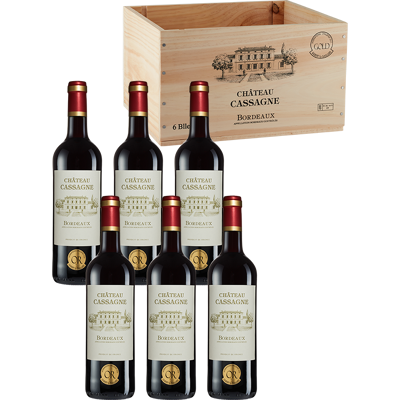 6er-Holzkiste Bordeaux AOP - 2022 - Château Cassagne - Französischer Rotwein 6er-Holzkiste Bordeaux AOP - 2022 - Château Cassagne - Französischer Rotwein