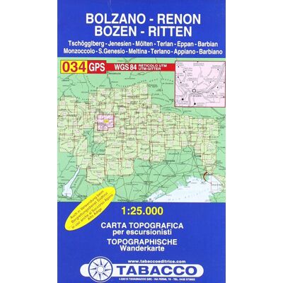 GEBRAUCHT Bozen, Ritten, Tschögglberg: Wanderkarte Tabacco 034. 1:25000: GPS. UTM-Gitter (Carte topografiche per escursionisti, Band 34) - Preis vom 18.07.2026 03:15:39 h GEBRAUCHT Bozen, Ritten, Tschögglberg: Wanderkarte Tabacco 034. 1:25000: GPS. UTM-Gitter (Carte topografiche per escursionisti, Band 34) - Preis vom 18.07.2026 03:15:39 h