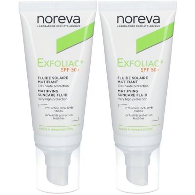 Noreva Exfoliac mattier.Sonnenschutz-Fluid LSF 50+ 2x 2x40 ml Creme Noreva Exfoliac mattier.Sonnenschutz-Fluid LSF 50+ 2x 2x40 ml Creme