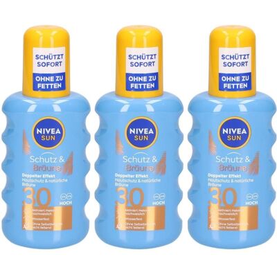 Nivea Sun Schutz & Bräune Sonnenspray Lsf30 200ml x3 3x200 ml Nivea Sun Schutz & Bräune Sonnenspray Lsf30 200ml x3 3x200 ml