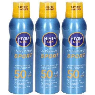 Nivea Sun UV Dry Protect Sport Sonnenspray Aerosol LSF 50 200ml x3 3x200 ml Nivea Sun UV Dry Protect Sport Sonnenspray Aerosol LSF 50 200ml x3 3x200 ml