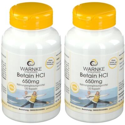 WARNKE Betain HCL 650 mg Kapseln 2x 2x120 St WARNKE Betain HCL 650 mg Kapseln 2x 2x120 St