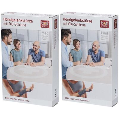 Bort Handgelenkstütze m.Aluschiene re.S grau 2x 2x1 St Bandage(s) Bort Handgelenkstütze m.Aluschiene re.S grau 2x 2x1 St Bandage(s)