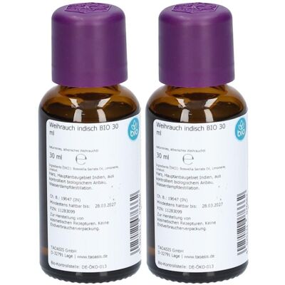 TAOASIS Weihrauch ÖL indisch Bio x2 2x30 ml Ätherisches Öl TAOASIS Weihrauch ÖL indisch Bio x2 2x30 ml Ätherisches Öl