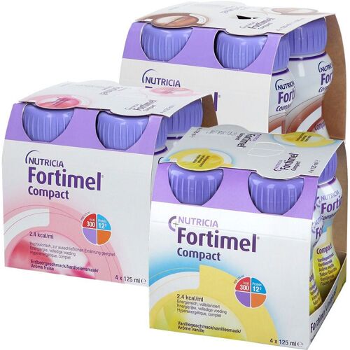 Fortimel Compact 2.4 Trinknahrung Vanille + Erdbeere Schokolade 3x4x125 ml Flüssigkeit
